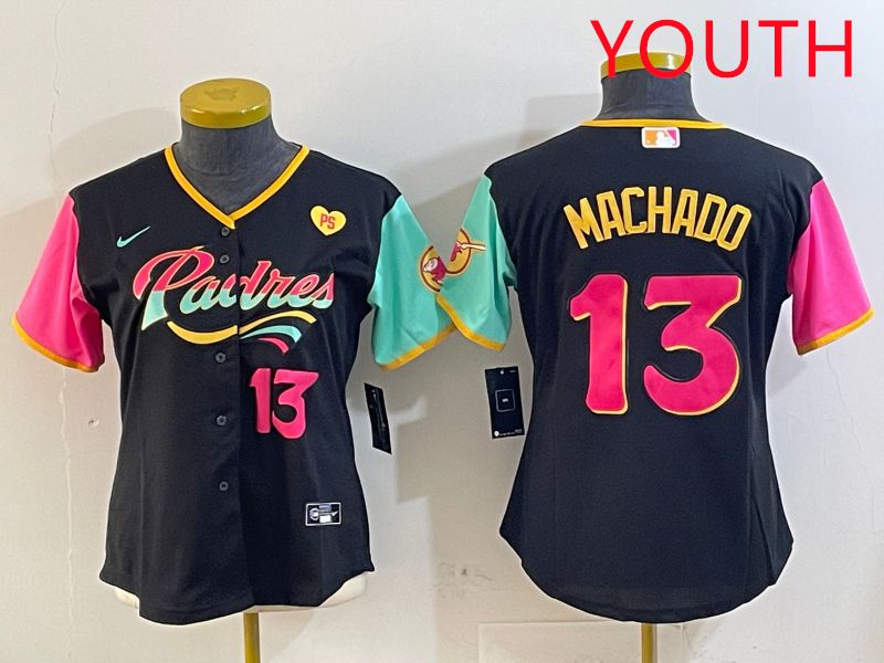 Youth San Diego Padres #13 Machado Black City Edition 2025 Nike MLB Jersey style 13
